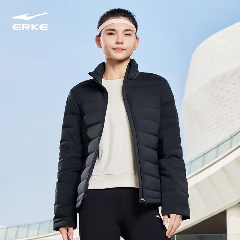 先领100-20卷 143元 鸿星尔克 女保暖无缝 充绒立领羽绒外套 - 线报酷