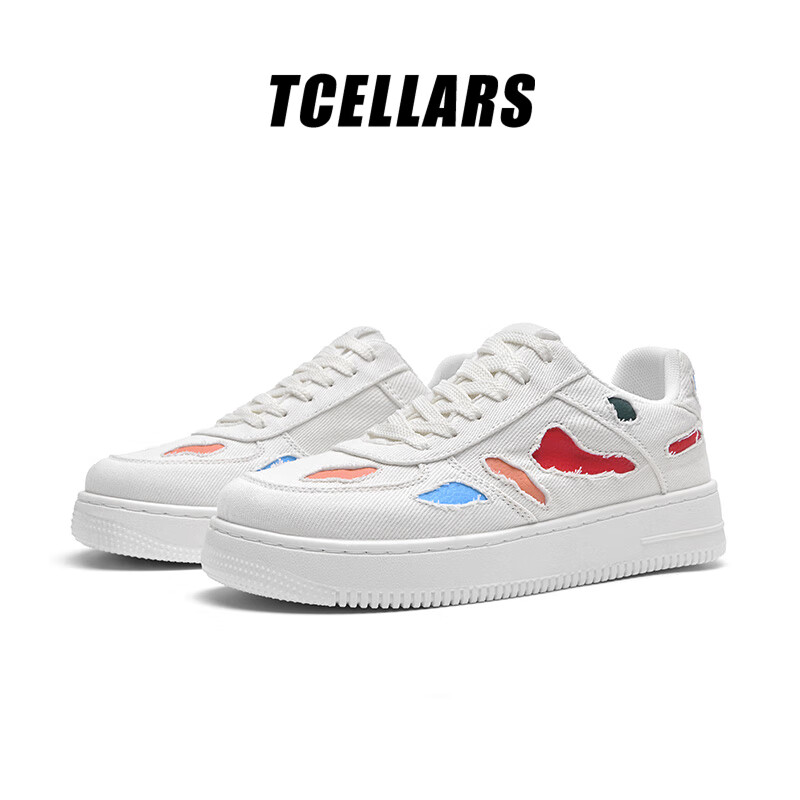 Tcellars男鞋板鞋男2026春季新款潮鞋低帮厚底小白鞋百搭运动休闲鞋子男 影风白 39
