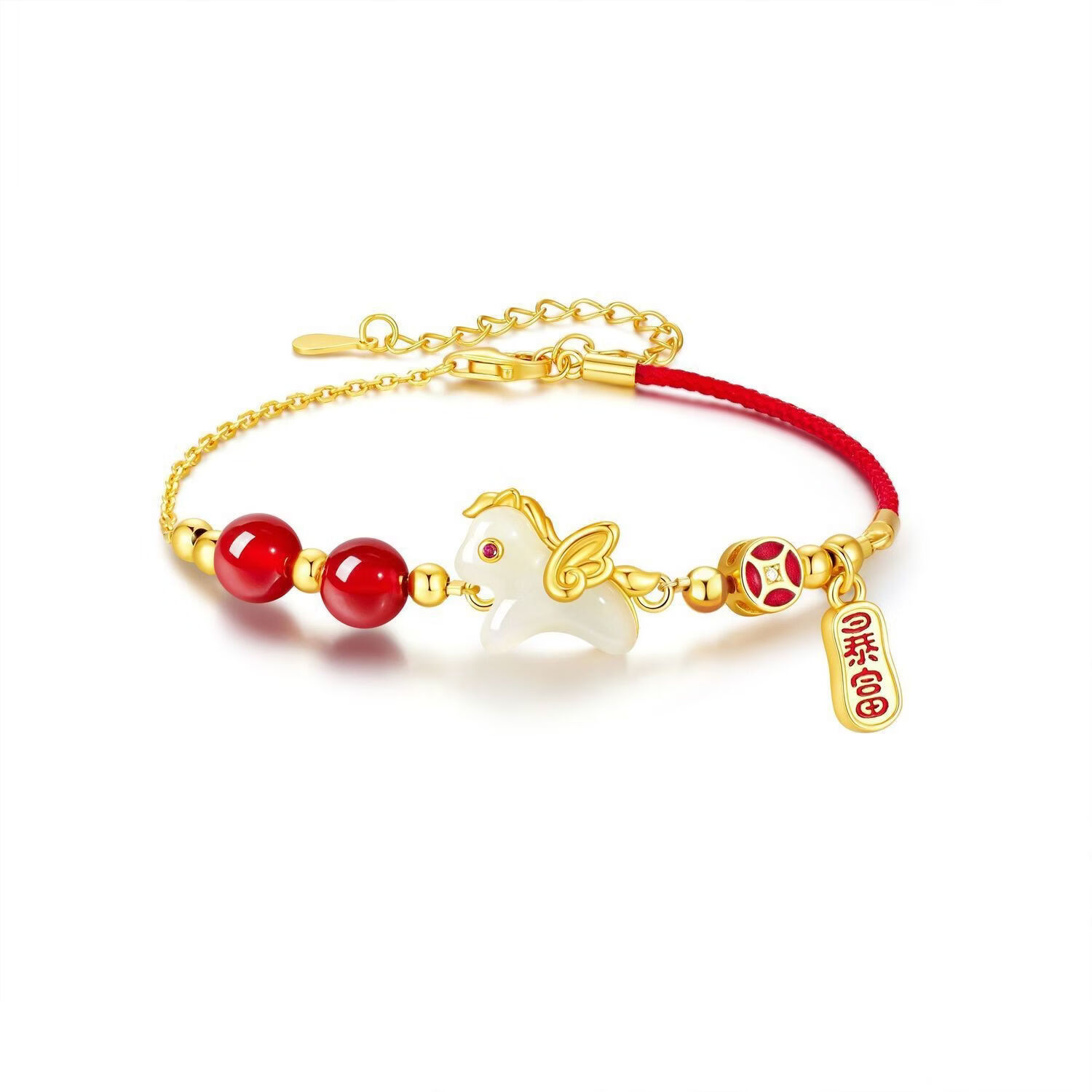 纪思乐生肖马年手链女和田玉朱砂玛瑙手串本命年新年元旦生日礼物送女友 和田玉小飞马玛瑙手链