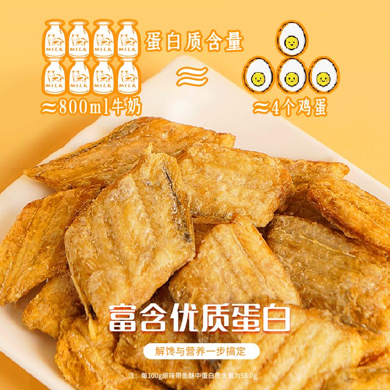 小海食新品香酥即食中段带鱼酥高蛋白宿舍解馋零食 带鱼酥50克*1袋原味