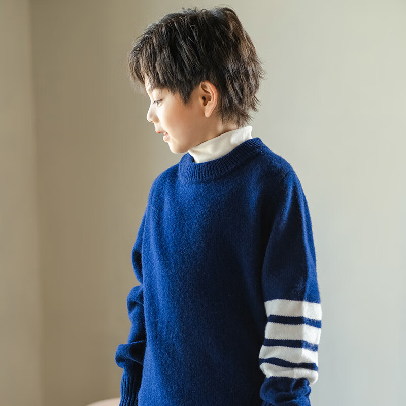 至无稻儿童加厚羊毛衫秋冬半高圆领男童女童宝宝套头毛衣打底针织羊毛衫 原驼色 170 CM