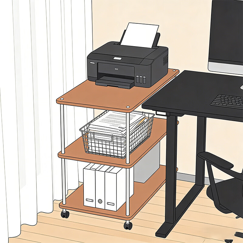 尔思家打印机置物架落地办公室多层整理柜电脑主机托架工位桌下放置柜子 三层黑色+白架