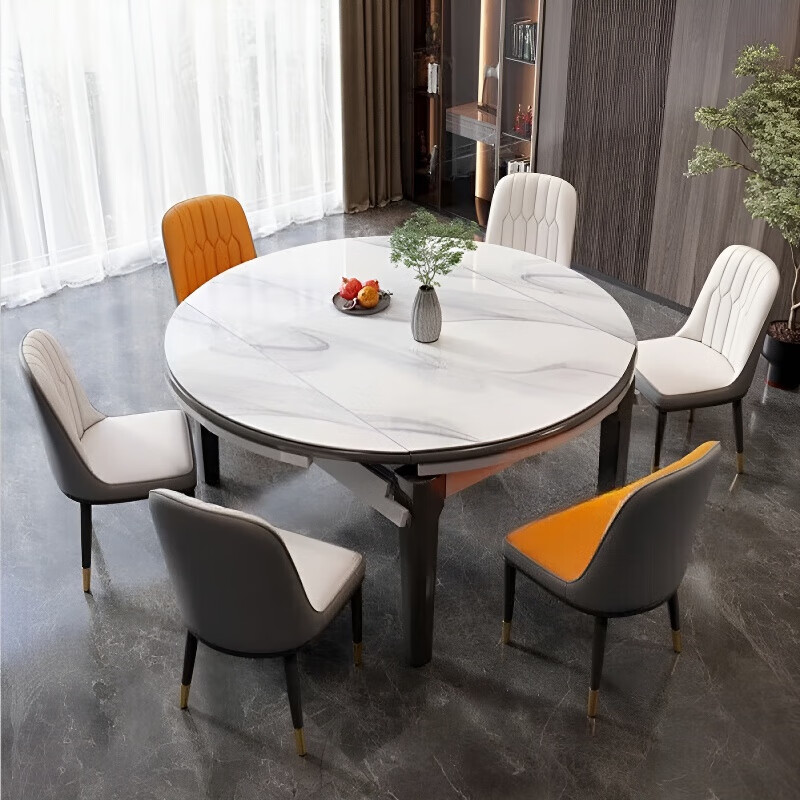 梵森荣2026新款岩板餐桌椅组合家用现代简约带电磁炉可伸缩折叠两用餐桌 加厚12mm岩板【家用款】 1.2m  桌+4(实木椅)