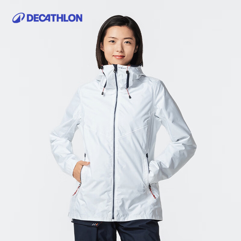 迪卡侬（DECATHLON）男女户外秋冬款休闲防风防水夹克冲锋衣男女运动外套帆船航海 女-月影白 L