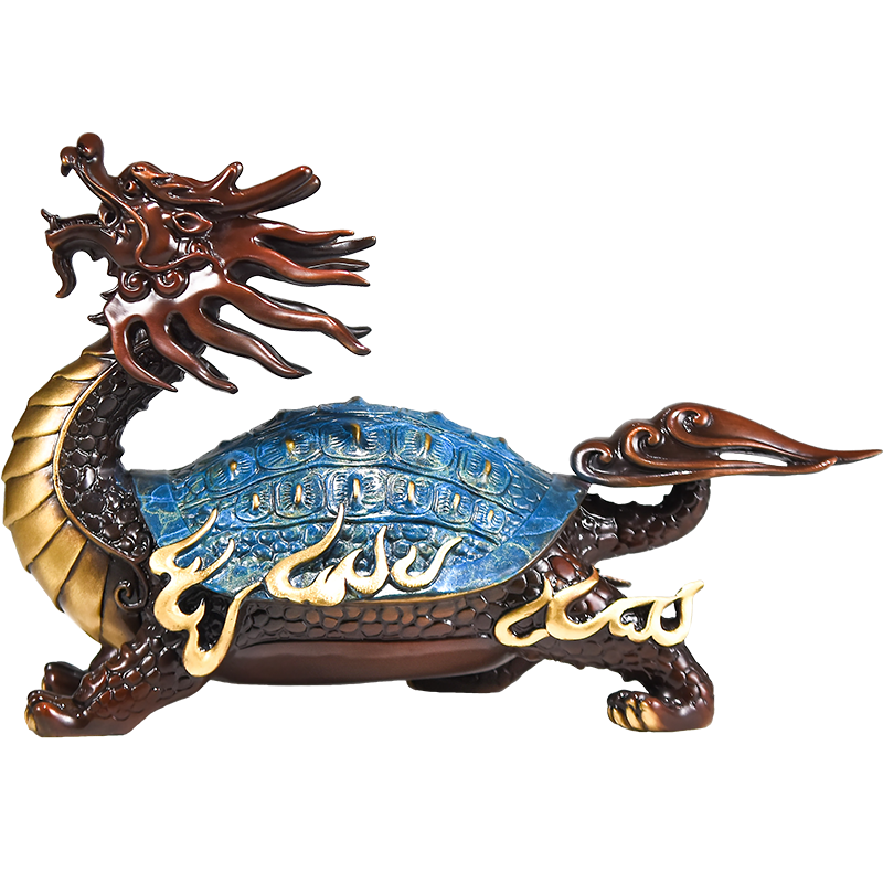 銅一家龍龜擺件純黃銅龍頭龜八卦霸王龍龜神獸護宅家居客廳裝飾品 8寸彩銅《霸王龍龜》太祖褐