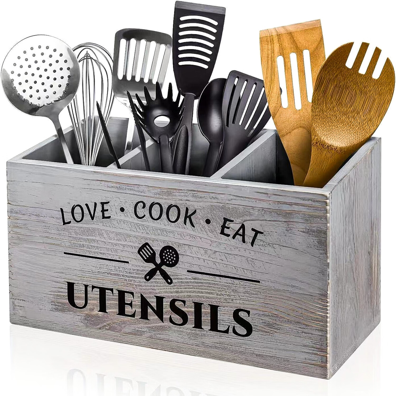 欧式刀叉收纳盒 家用厨房分格分类木质整理盒 筷子勺子餐具置物架 灰色(长30CM,宽12CM,高17CM)