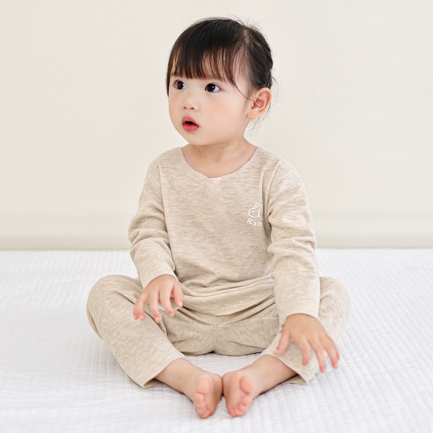 吉启萌婴儿秋衣秋裤春秋冬儿童保暖打底衣服一岁男女童分体宝宝内衣套装 卡其 80 cm
