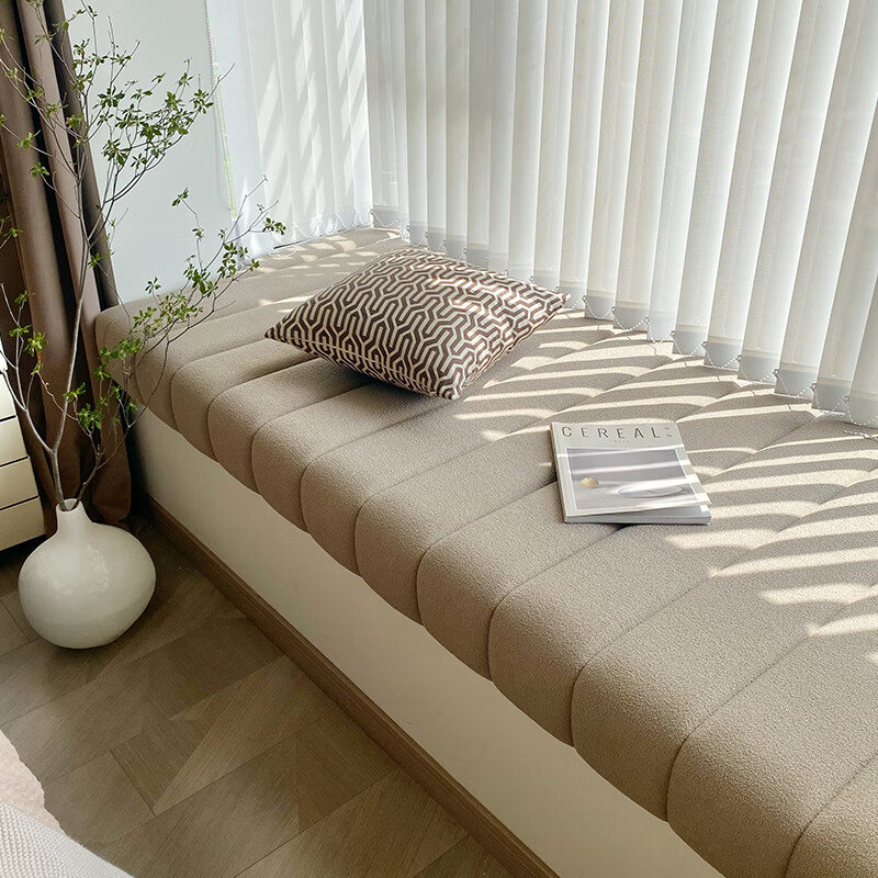 飘窗垫定做侘寂风轻奢简约阳台榻榻米泰迪绒窗台垫子定制 泰迪绒-奶咖