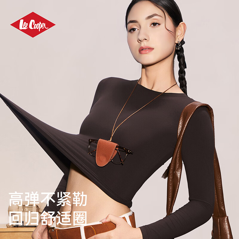 Lee Cooper【孟子义同款】羊毛保暖秋衣女士肌底衣圆领上衣打底衫内搭上衣 朗姆酒肤色(圆领) (10-20°C) XL (115-130斤)