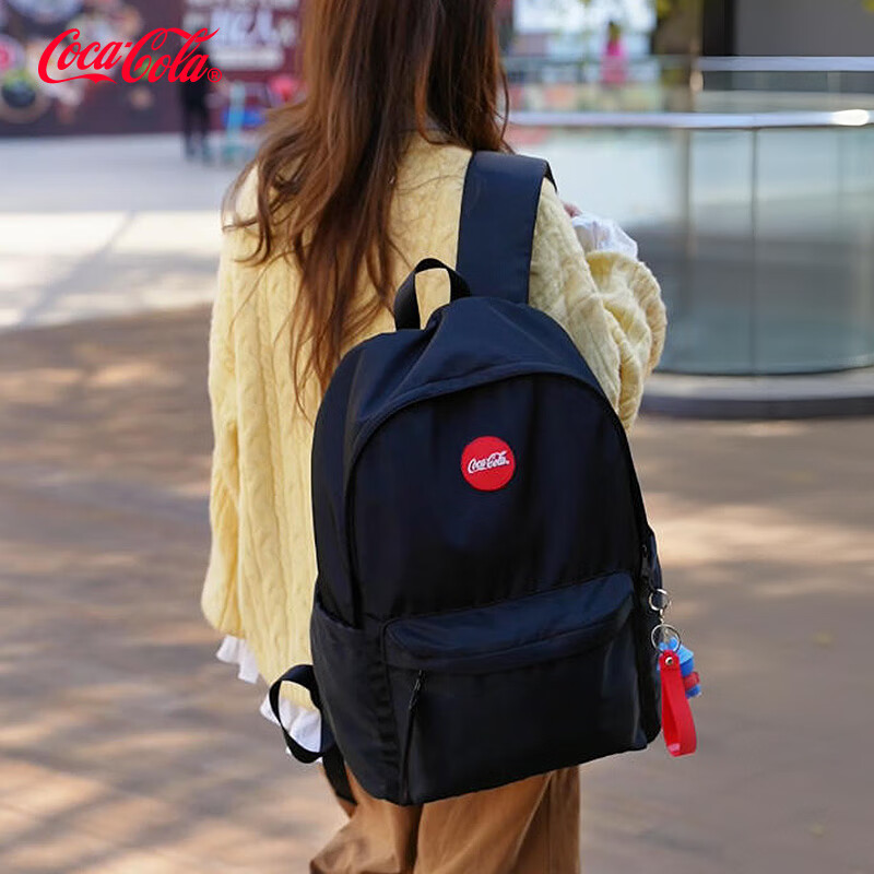 可口可乐（Coca-Cola）双肩包女大容量通勤休闲简约初高中学生书包轻便旅行出差背包男 黑色 25L容量 京东折扣/优惠券