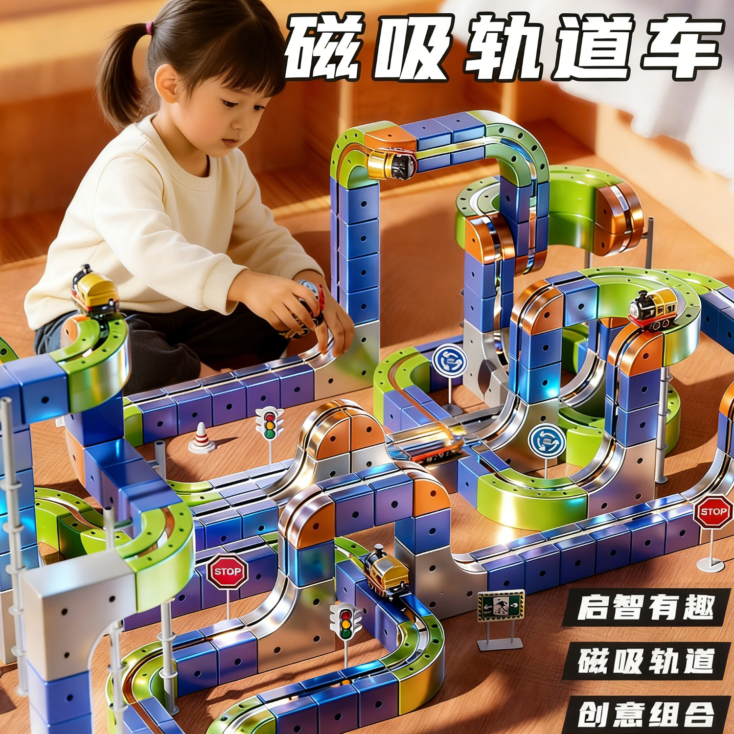 布鲁奇（BULUQI）反重力磁力磁吸积木轨道车百变火车儿童男孩玩具益智生日新年礼物
