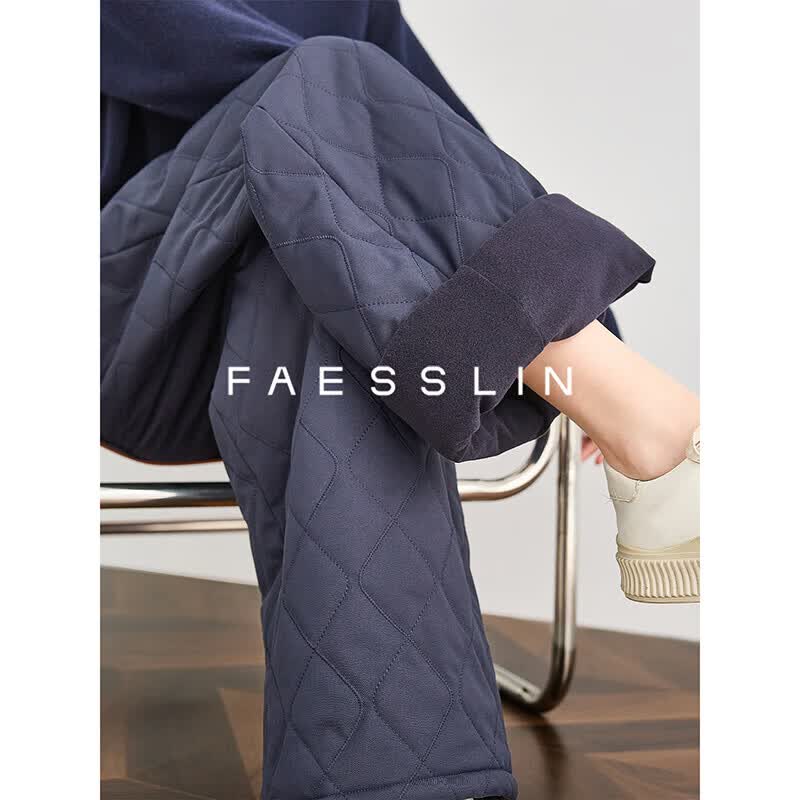 FAESSLIN【CHAO抗冻】高腰阔腿裤女2025冬季新款加绒加厚保暖棉裤休闲裤女