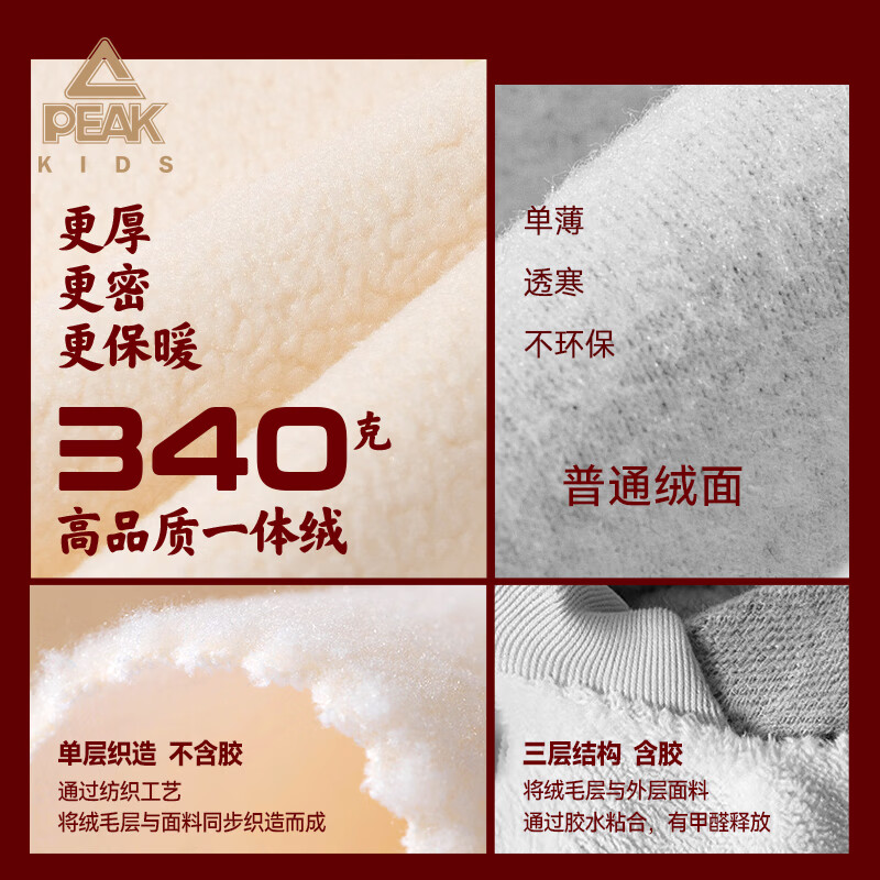 匹克童装男童加绒卫衣冬季2025新款儿童红色衣服保暖女童连帽过年服潮 【新年一体绒连帽卫衣】黑/PK狮头男孩 150