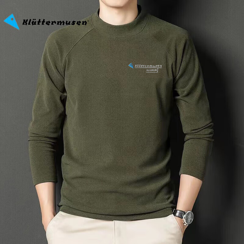 KLATTERMUSEN攀山鼠男士秋冬季长袖T恤休闲打底衫保暖加厚圆领长袖卫衣T恤 橄榄绿 L 【建议体重145-160斤】