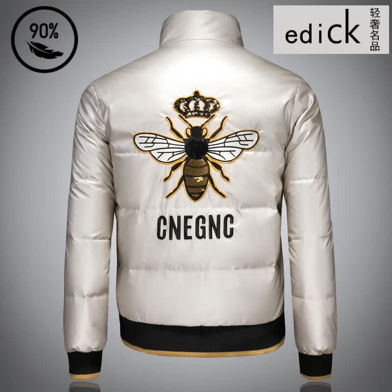 Edick意大利风品牌轻奢男士羽绒服短款2025新款潮牌防水冬季白鸭绒外套 香槟白 M