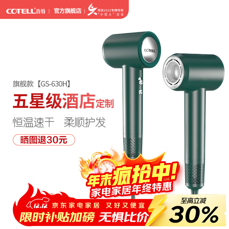 COTELL肯特高速吹风机GS-630H家用大风力负离子护发低噪速干大功率低辐射不伤发吹风筒 圣诞节礼物推荐 GS-630H 墨绿色