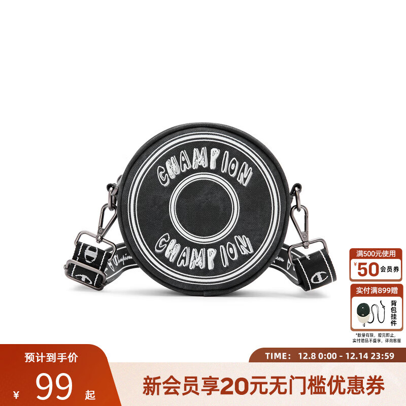 Champion冠军甜甜圈圆饼包校园休闲风斜挎包男女包随身小包 黑色 均码