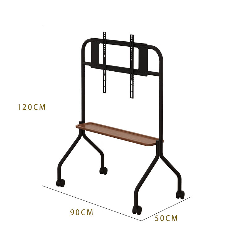 双幼电视机移动支架铁艺落地家用带轮通用小米海信创维tcl挂架40-75寸 黑色铁艺+胡桃色板单层+黑轮