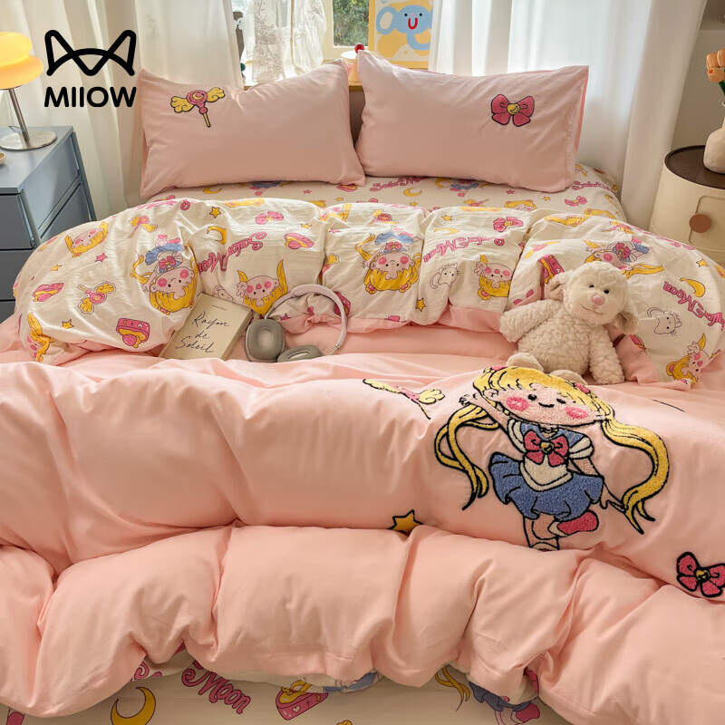 猫人（MiiOW）床上四件套2025新款宿舍单人床品床单被罩三件套四季通用卡通 美少女战士【超柔亲肤面料 柔软细腻】 床单款 1.5-1.8床四件套适用180x220cm