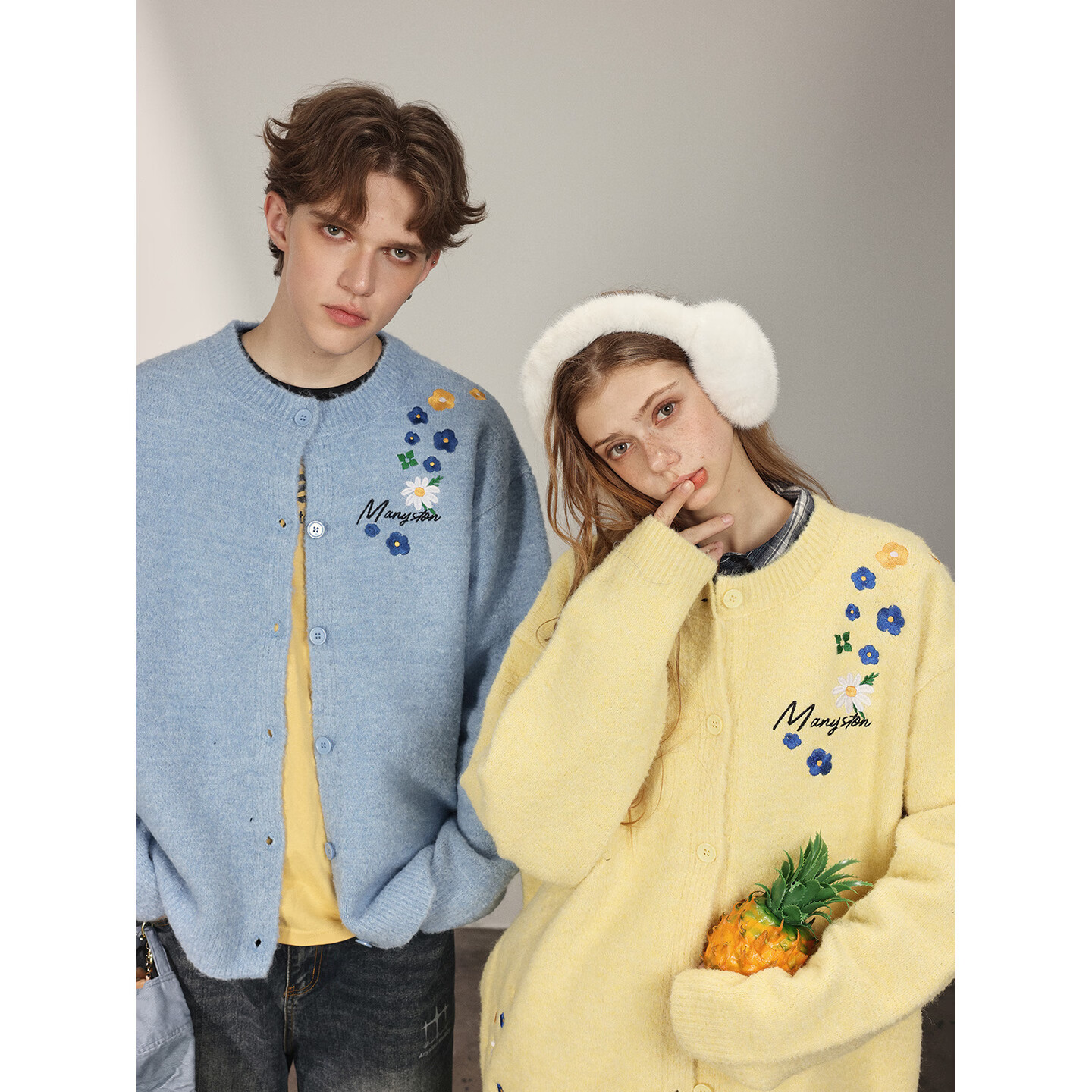 MANYSTON美式针织开衫毛衣男款春秋季潮牌宽松情侣装休闲长袖外套 杏色 S