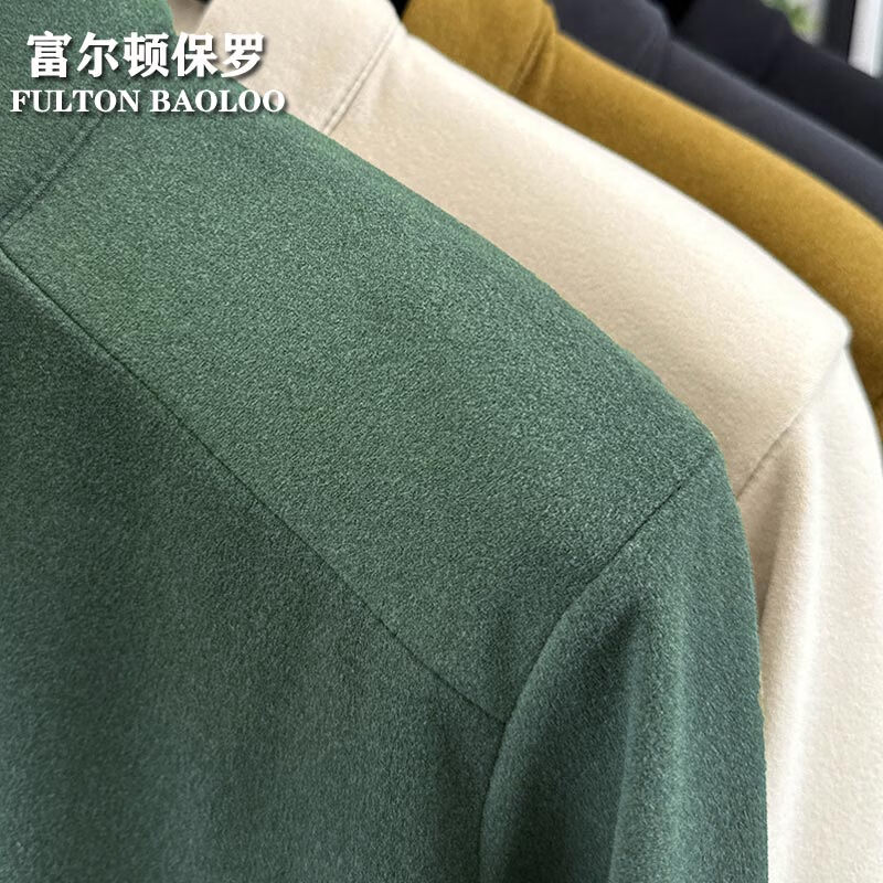 FULTON BAOLOO 富尔顿保罗男士德绒长袖t恤秋冬季保暖纯色打底衫中青年半高领百搭体恤衫潮 米色 L （建议120到140斤穿）