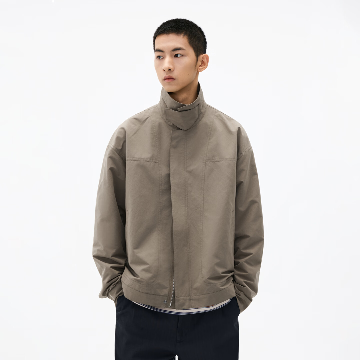 熊猫·本（ben.panda）户外工装防泼水立领夹克男休闲两用领外套2026春季新款 深卡其 L