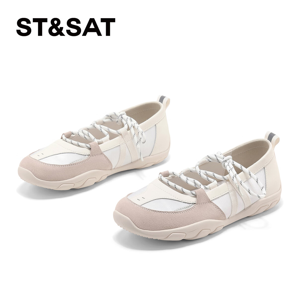 星期六(St&Sat)2026春季新款浅口复古单鞋网面百搭透气绑带软底豆豆芭蕾舞鞋子女 银色 37