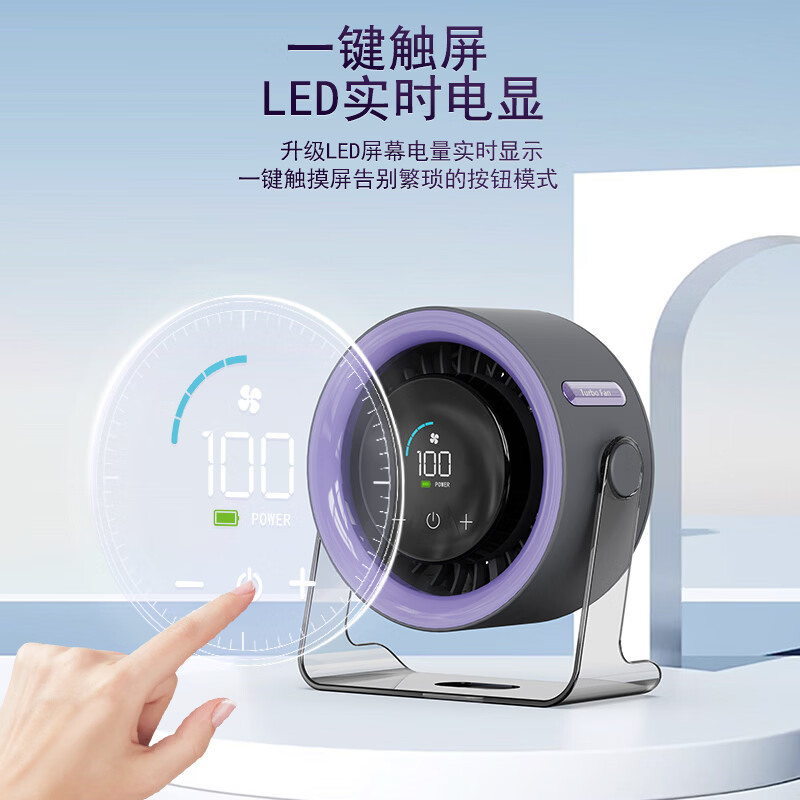 有厘头【空气循环扇】桌面小型风扇USB家用台式小电扇涡轮制冷便携大风力空调扇宿舍厨房办公室挂壁卧室 「充电款-柠檬黄」100档无极风力 触屏感应 台挂两用
