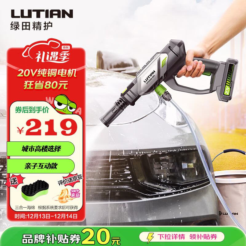 绿田（LUTIAN）20V无线洗车机200W家用锂电池清洗机高压充电水枪手持E2PRO