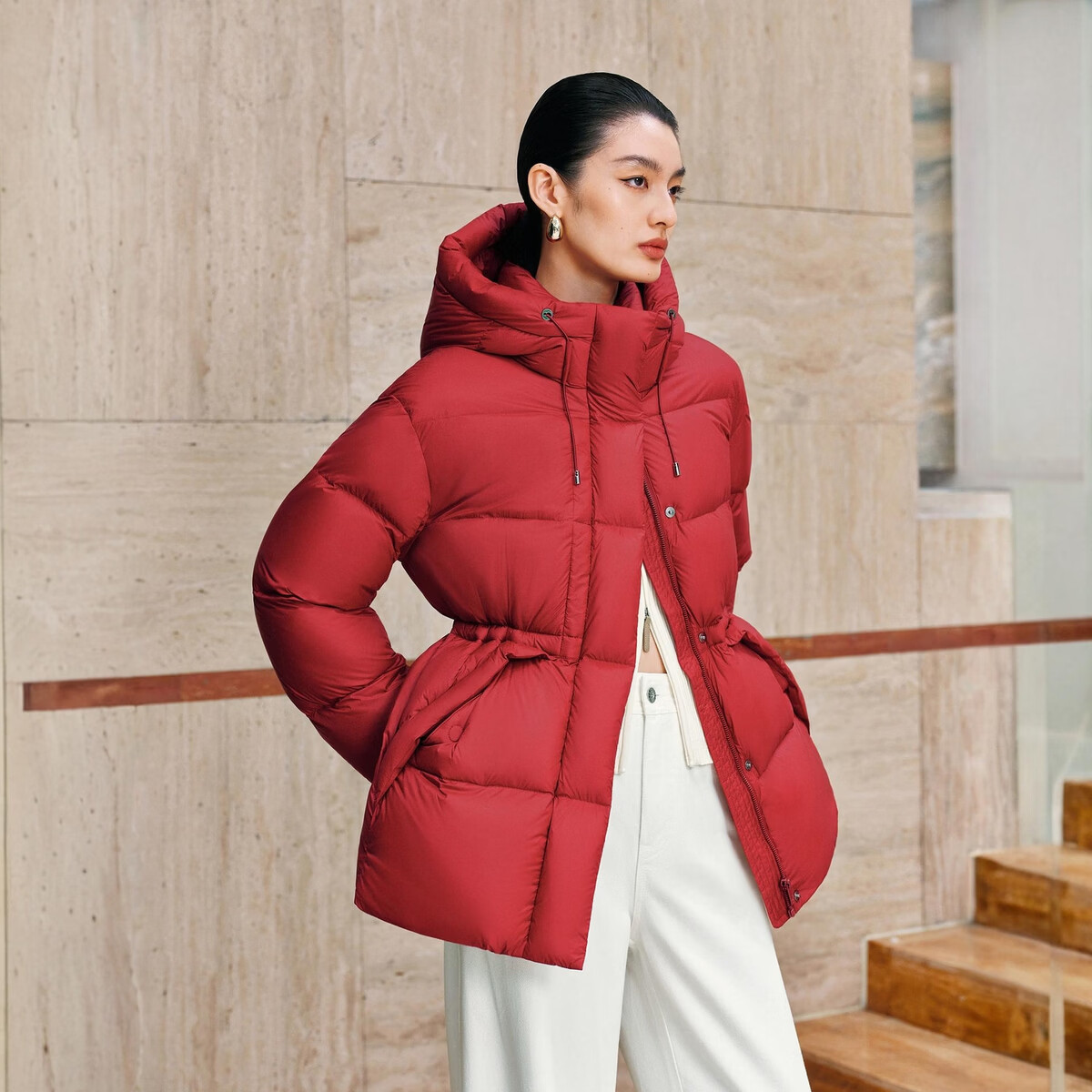 太平鸟女装轻羽绒合集反季清仓白鸭绒羽绒服简约时尚短款中长款 收腰羽绒服红色 L