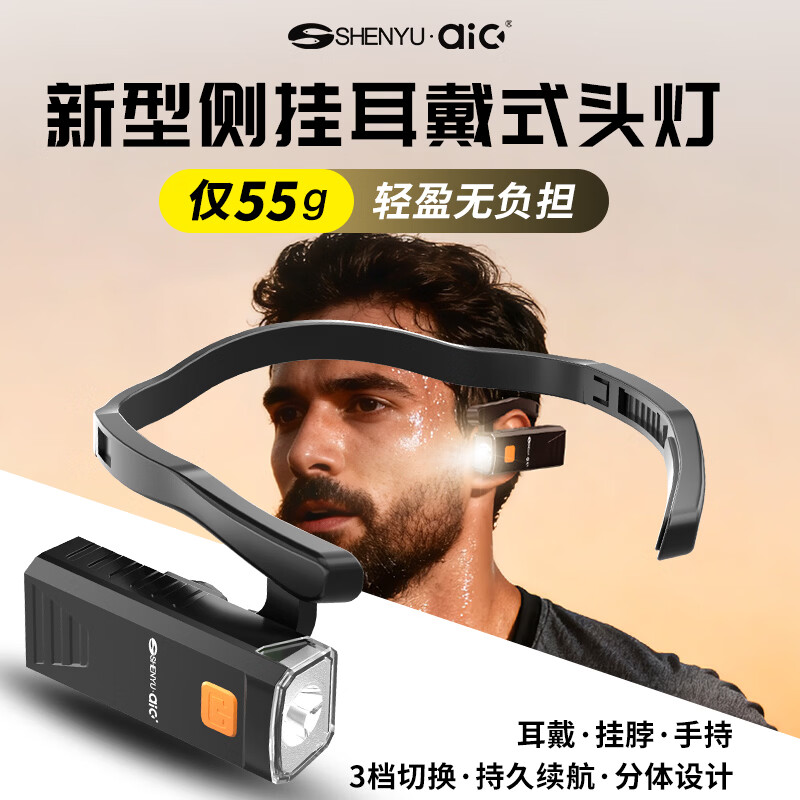 SHENYU挂耳夹式头灯强光超亮户外可充电戴超长续航夜钓鱼专用登山跑步 【挂耳式】 可调节尺寸/超轻牢固