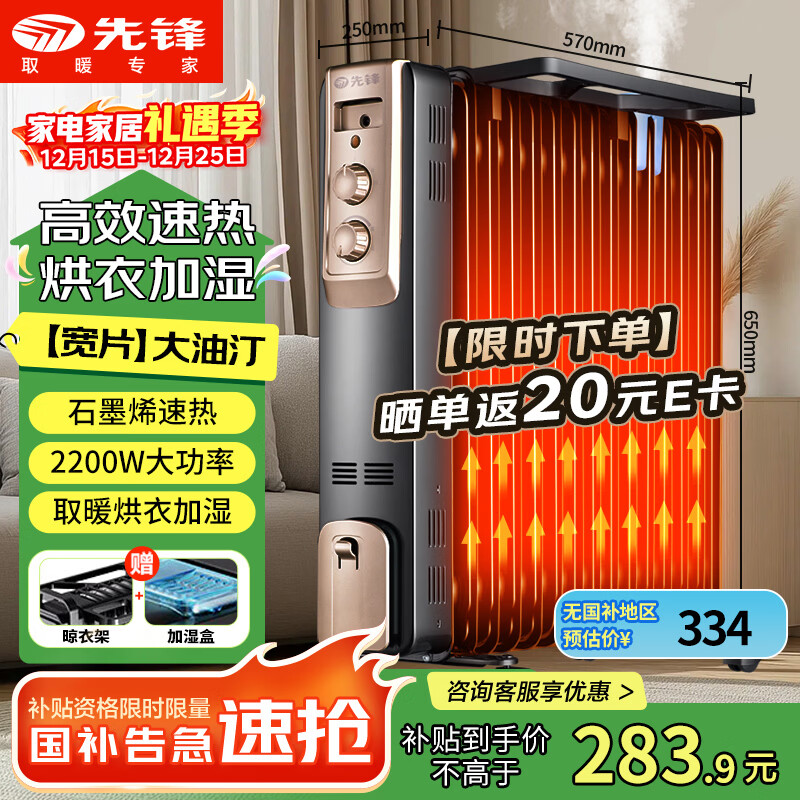 先锋石墨烯取暖器电暖器电暖气片家用电热油汀13片全屋升温智能恒温低噪节能烘衣加湿DYT-Z2