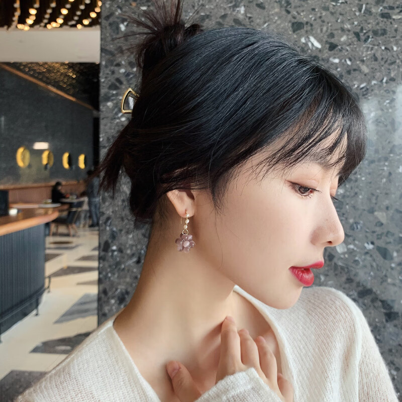 淡珍珠紫色猫眼石耳环手工编织耳钩女轻奢小众设计网红气质耳饰 淡水珍珠紫色猫眼石耳钩