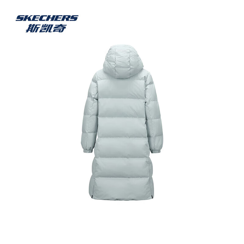 斯凯奇（Skechers）长款羽绒服女子鸭绒外套防泼水科技冬季保暖 (石墨烯科技)珍珠蓝/01MZ M