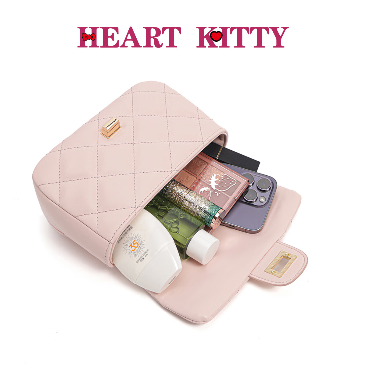 HEART KITTY高颜值菱格小香风链条包高级感气质百搭通勤单肩斜挎包生日礼物包 6607粉色