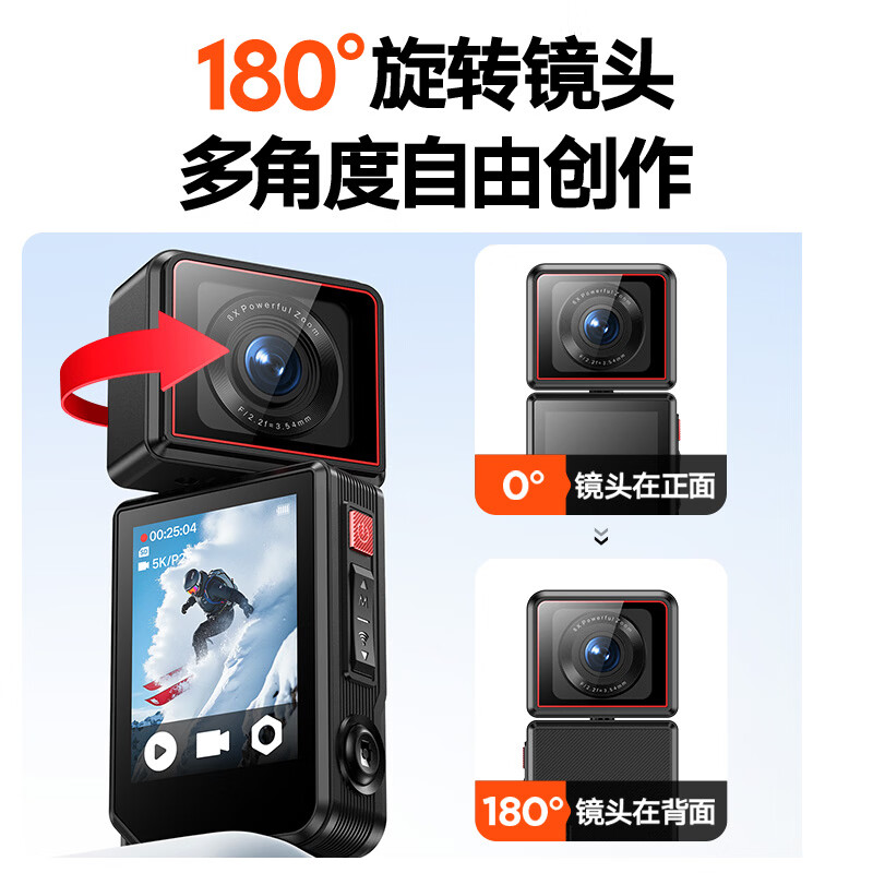 伴兮（bansy）pocket3运动相机拇指4K手持防抖摄像机vlog相机随身拍户外骑行旅游小型记录仪拍照录像机口袋相机 新升级丨更小巧【5K超清触控屏+双重防抖+可旋转】 128G卡【约可录6小时丨WiFi传输】