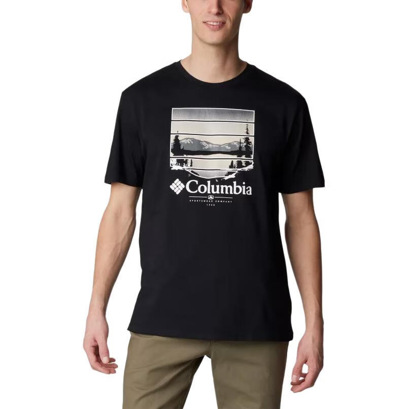 哥伦比亚（Columbia）字母Logo印花运动休闲圆领短袖T恤男款黑色 黑色 M