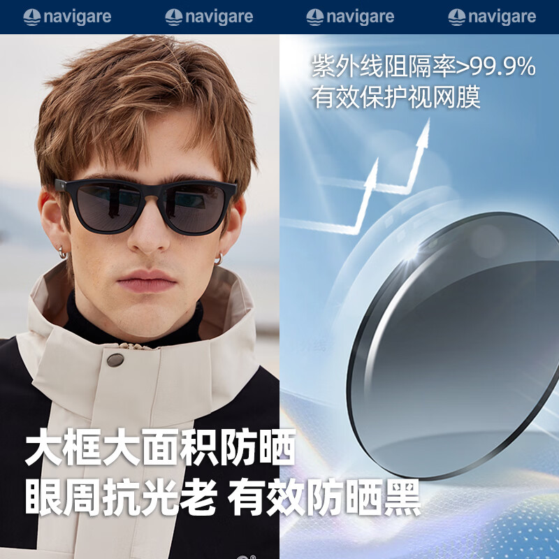纳维凯尔(Navigare)小帆船墨镜男女士户外登山跑步运动偏光骑行太阳眼镜开车专用眼镜 冰昼黑【超轻运动TR90镜框+尼龙高清视野偏光镜片】