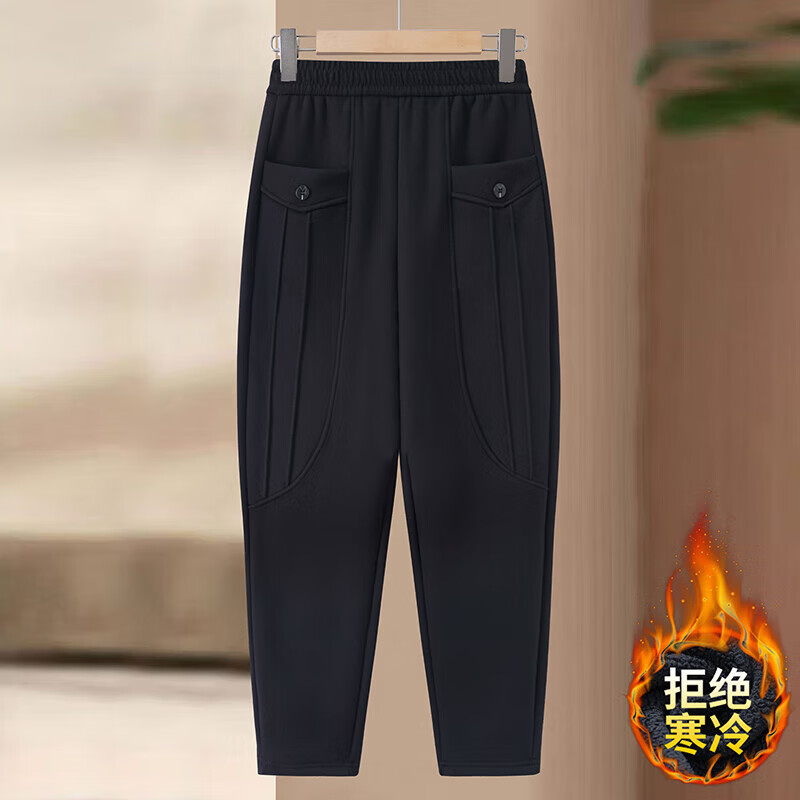 情罗兰（QINGLUOLAN）老年人棉裤女冬季加厚裤子秋冬中老年女裤60-70岁女士棉裤外穿 黑色 加绒 XL 建议100斤内