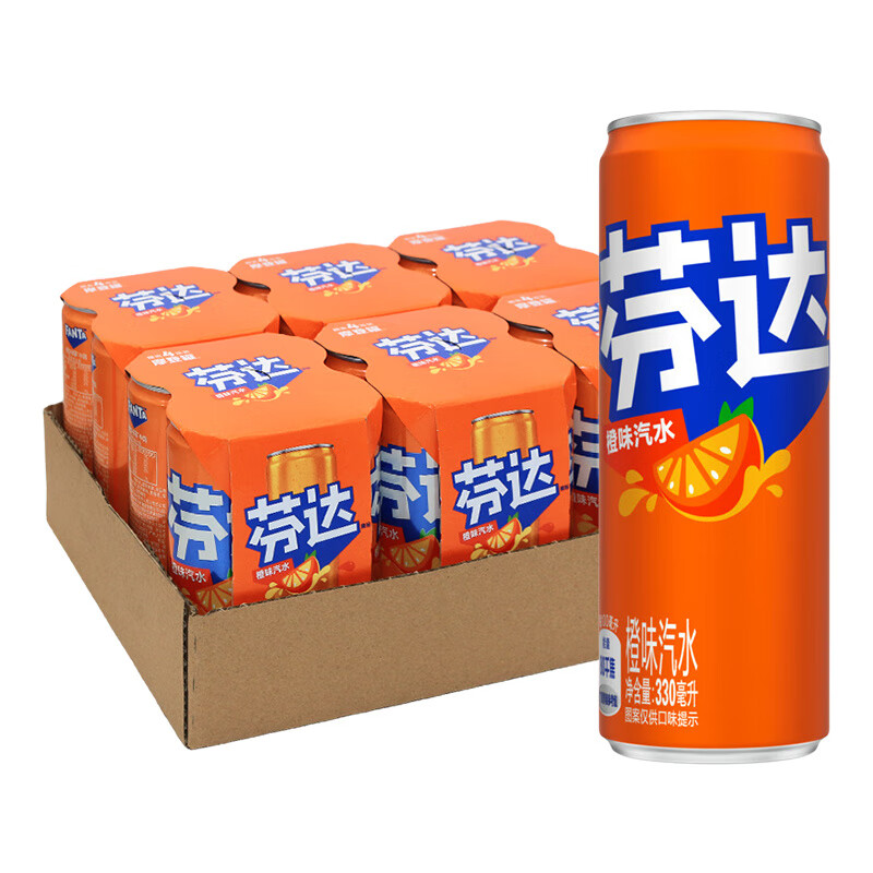 可口可乐芬达雪碧香草味330ml24听碳酸饮料汽水整箱装易拉罐加长 芬达橙味摩登罐330ml*24听/箱