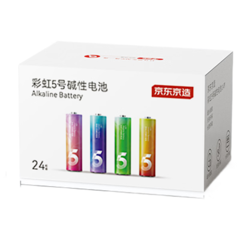 京东京造5号电池24节彩虹装  五号电池碱性超性能无铅无汞 适用血压计/血糖仪/指纹锁/遥控器/儿童玩具