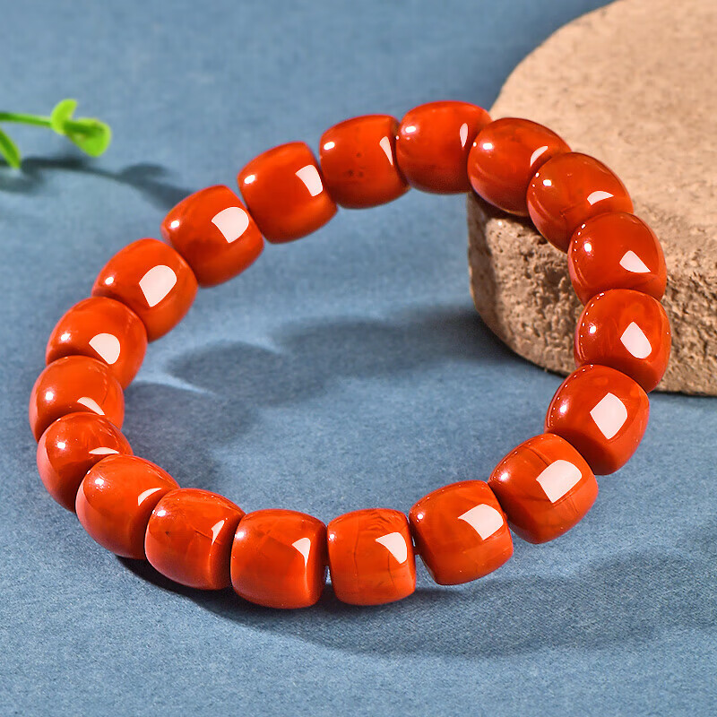 神翠鸟南红手串男女单圈直切玛瑙手链柿子红古风串珠送人生日礼物 款一 约12*11毫米QYD2793i