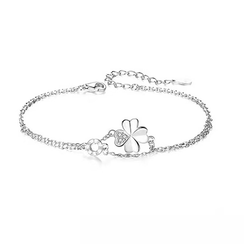 纪思乐轻奢四叶草手链女生高端珠宝首饰新年元旦生日礼物送女友老婆 白金色【四叶草手链】