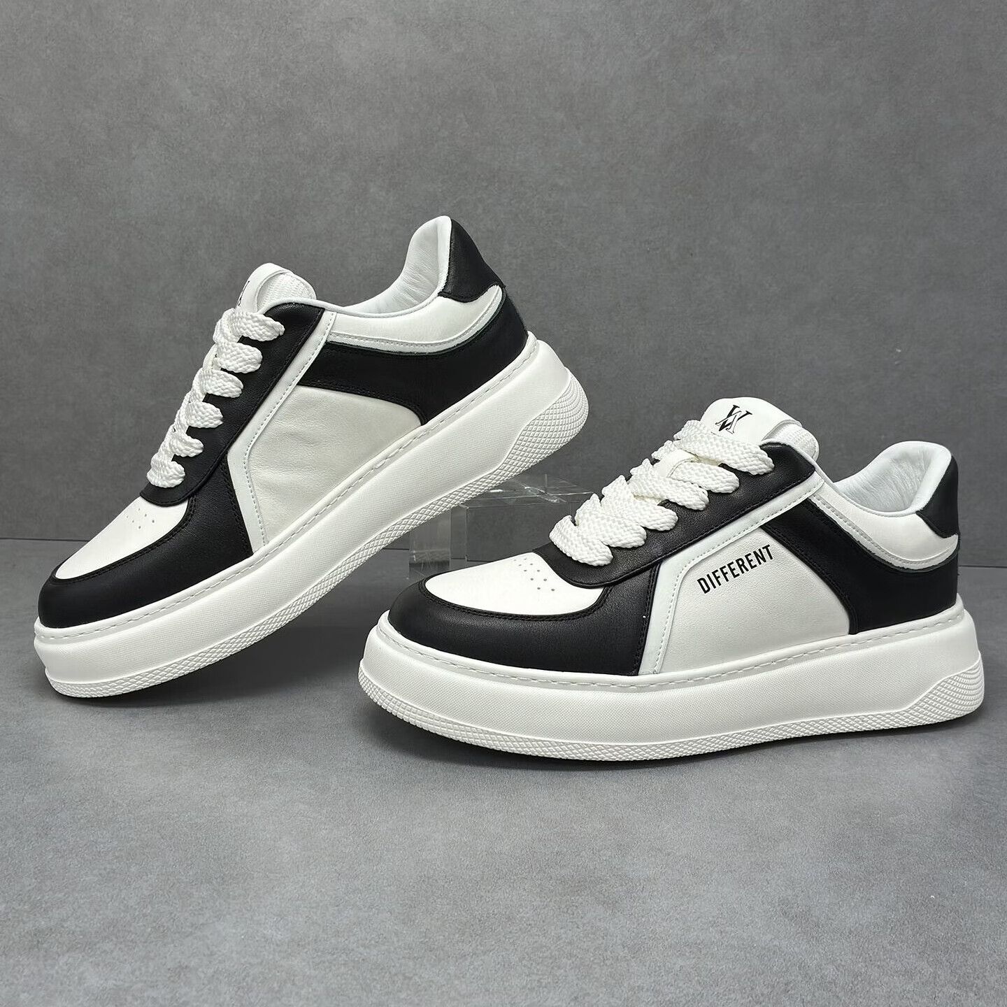 LZXB轻奢男鞋秋冬头层牛皮新款增高休闲鞋男品牌百搭防滑软底运动男鞋 白黑色【头层牛皮】 43 【标准皮鞋码】