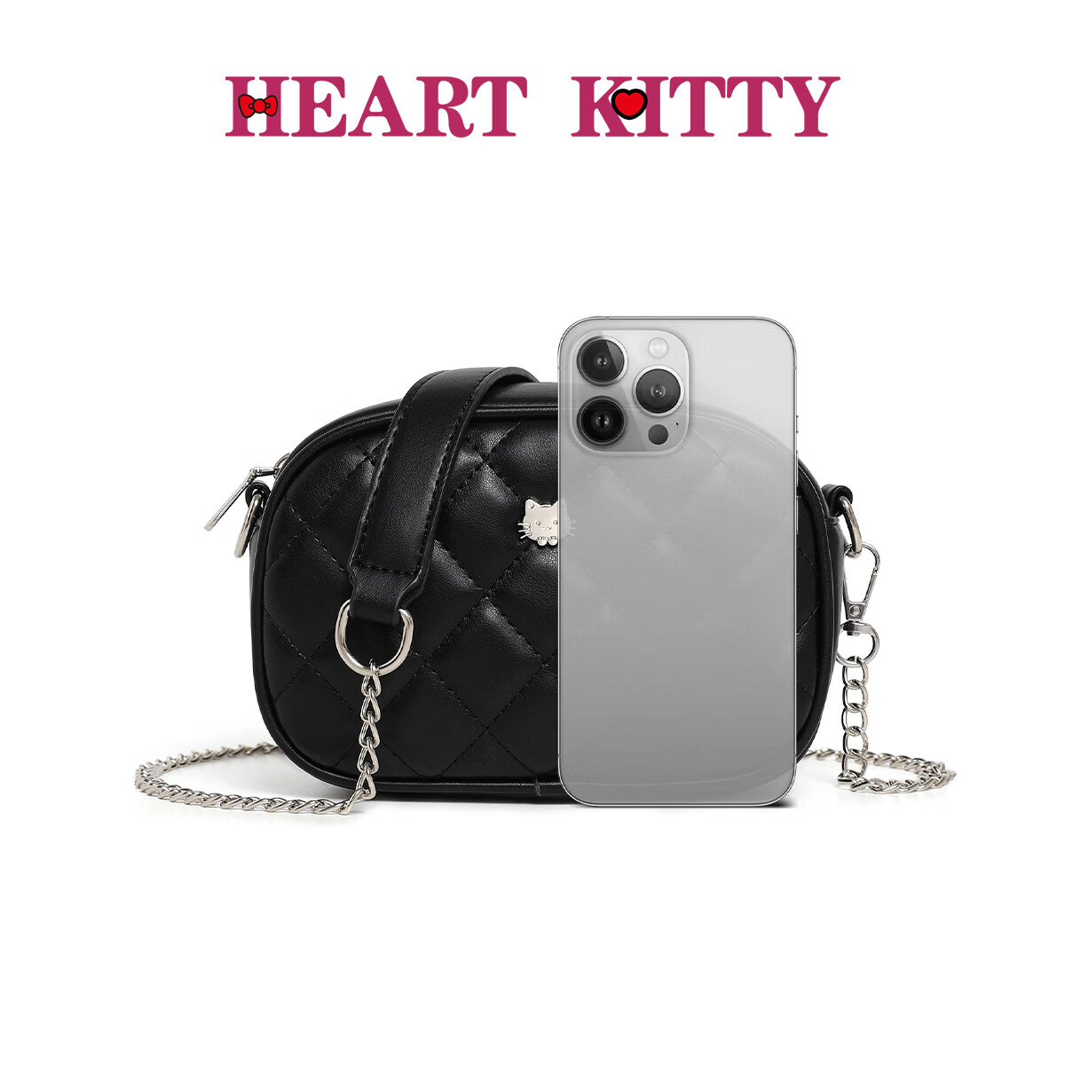 HEART KITTY包包女包新款潮时尚流行百搭菱格斜挎包女士链条单肩包生日礼物包 6690黑色