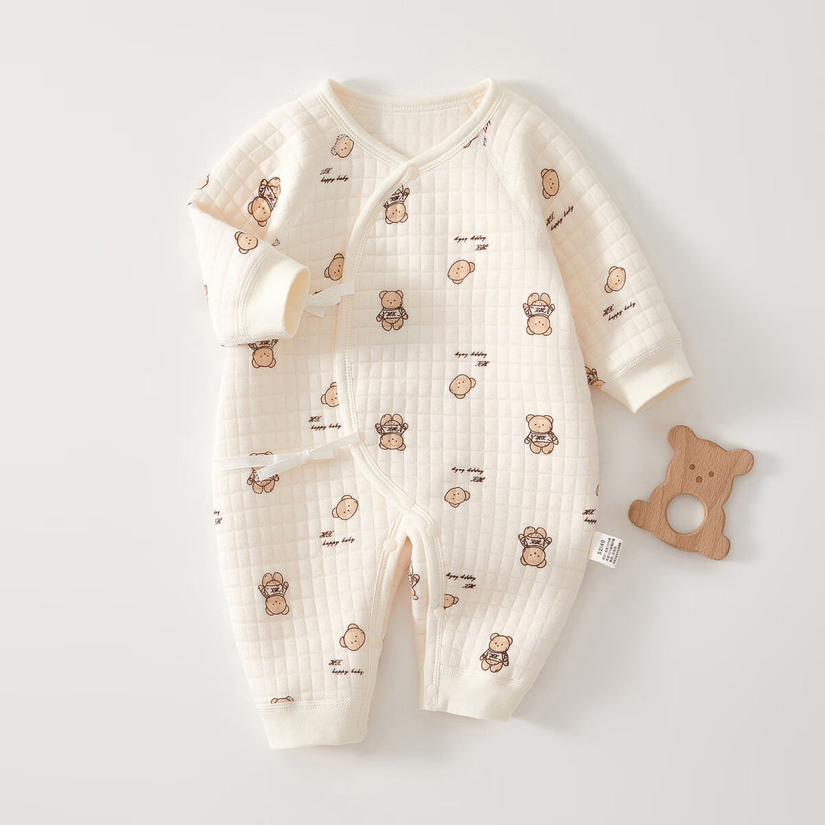 婧麒新生儿婴儿衣服秋冬夹棉满月纯棉初生宝宝秋装连体衣a类爬服 嘟嘟熊 52cm  【0-1个月建议体重2-4kg】