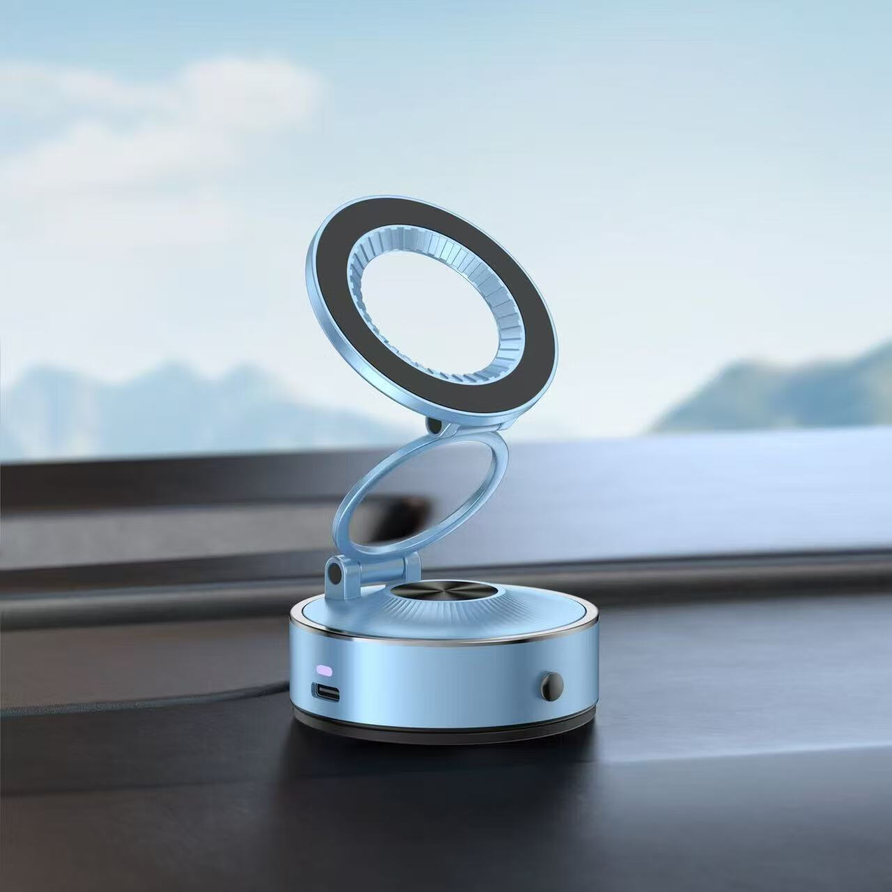 第三感全自动真空吸附金属磁吸旋转车载手机支架汽车桌面直播电动支架 全自动真空吸附金属磁吸旋转支架【玄锖黑】