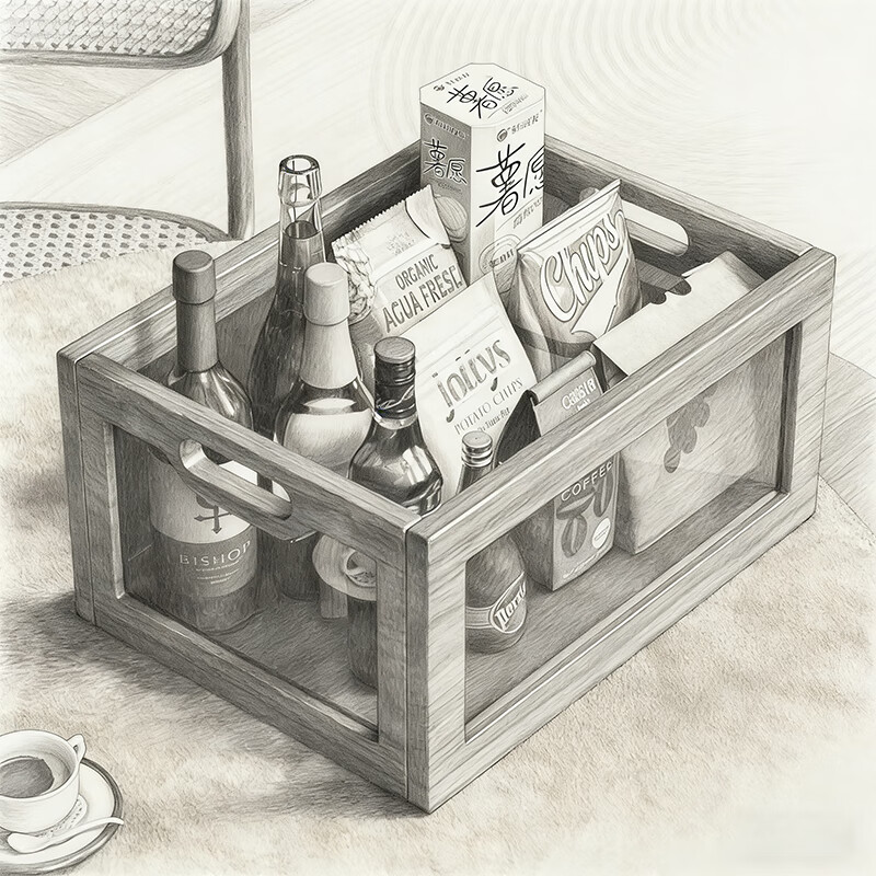 尔思家桌面收纳盒实木茶几多功能收纳盒亚克力透明盒零食筐杂物置物架 胡桃-黑茶