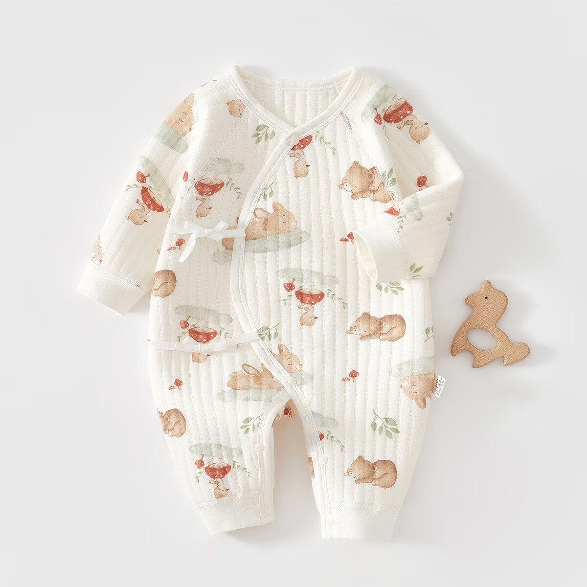 婧麒新生儿婴儿衣服秋冬夹棉满月纯棉初生宝宝秋装连体衣a类爬服 蘑菇兔 66cm  【3-6个月建议体重6-7.5kg】