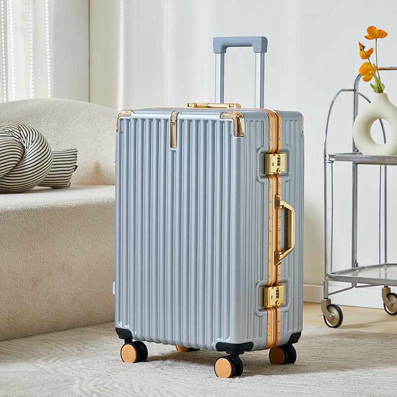雅士达行李箱新款铝框20寸登机大容量密码旅行箱万向轮24男生拉杆箱皮箱 蓝色【豪华金边铝框丨结实防刮拉链】 26英寸 【大容量】适合10天以上出行